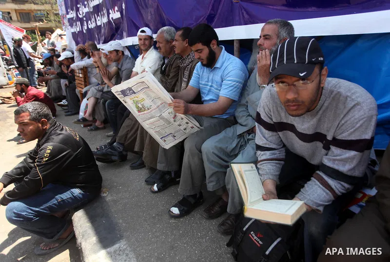 Egyptian demonstrators during a protest at Tahrir Square in Cairo, Egypt on April 25, 2012. Several thousand Egyptians are protesting against the country's military rulers. Photo by Ashraf Amra