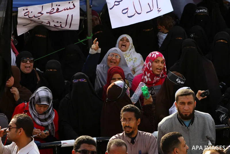 Supporters of Salafist leader and former presidential candidate Hazem Salah Abu Ismail, chant slogans against the country's military rulers during a sit-in at Tahrir Square in Cairo, April 26, 2012. Egypt's election comm...