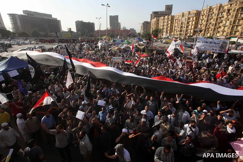 Supporters of Salafist leader and former presidential candidate Hazem Salah Abu Ismail, chant slogans against the country's military rulers during a sit-in at Tahrir Square in Cairo, April 26, 2012. Egypt's election comm...