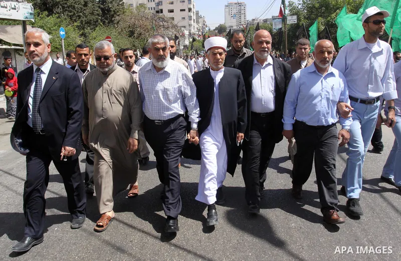 Palestinian Prime Minister Ismail Haniyeh during a protest to call for the release of Palestinian prisoners held in Israeli jails in Gaza City on April 27, 2012. Some 1,600 Palestinian prisoners held in Israel are conduc...