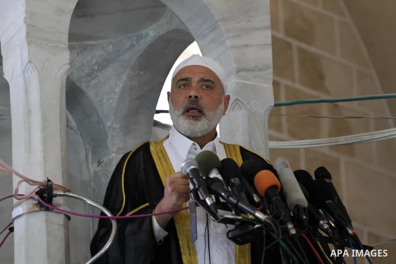 Palestinian Prime Minister Ismail Haniyeh in Gaza during Friday prayer at Al-Omary mosque in Gaza City on 27 April, 2012. Before a protest to call for the release of Palestinian prisoners held in Israeli jails in Gaza Ci...
