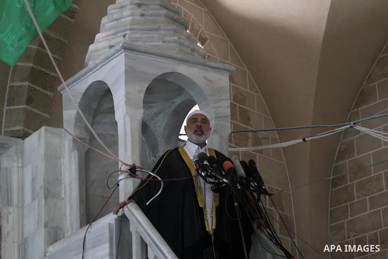 Palestinian Prime Minister Ismail Haniyeh in Gaza during Friday prayer at Al-Omary mosque in Gaza City on 27 April, 2012. Before a protest to call for the release of Palestinian prisoners held in Israeli jails in Gaza Ci...