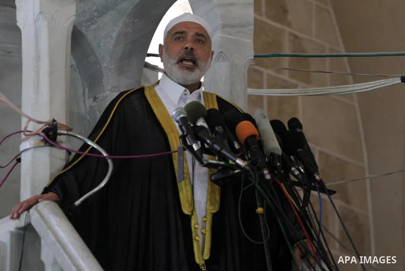 Palestinian Prime Minister Ismail Haniyeh in Gaza during Friday prayer at Al-Omary mosque in Gaza City on 27 April, 2012. Before a protest to call for the release of Palestinian prisoners held in Israeli jails in Gaza Ci...