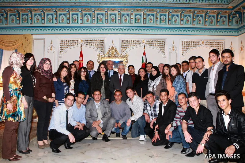 Palestinian President, Mahmoud Abbas (Abu Mazen), meets with Palestinian students in Tunisian universities in Tunisia on April 29, 2012. Photo by Thaer Ganaim