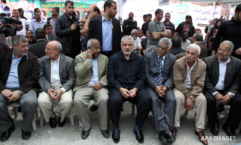 Palestinian Prime minister in Gaza Ismail Haniyeh during Sit-in tent to show solidarity with Palestinians prisoners held in Israeli jails in Gaza City on April 30, 2012. At least 1,350 Palestinian prisoners being held in...