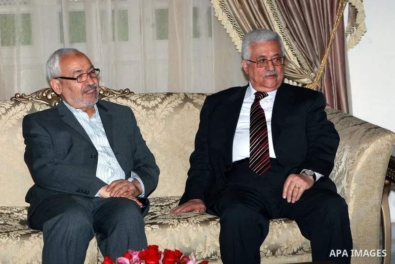 Palestinian President, Mahmoud Abbas (Abu Mazen) meets with the leader of Tunisia's Renaissance Party, Sheikh Rashid Ghannouchi in Tunisia, on April 30, 2012. Photo by Thaer Ganaim