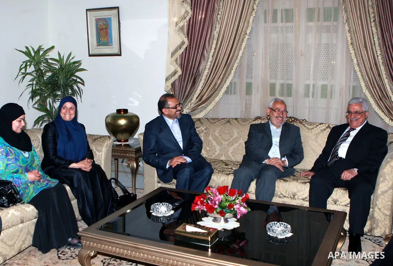 Palestinian President, Mahmoud Abbas (Abu Mazen) meets with the leader of Tunisia's Renaissance Party, Sheikh Rashid Ghannouchi in Tunisia, on April 30, 2012. Photo by Thaer Ganaim