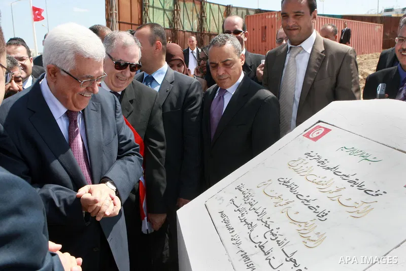 Palestinian President Mahmoud Abbas (Abu Mazen), lays foundation stone for the new building of the Embassy of Palestine. in Tunisia on May 01, 2012. Photo by Thaer Ganaim