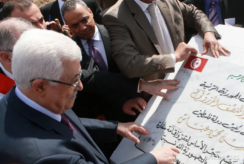 Palestinian President Mahmoud Abbas (Abu Mazen), lays foundation stone for the new building of the Embassy of Palestine. in Tunisia on May 01, 2012. Photo by Thaer Ganaim