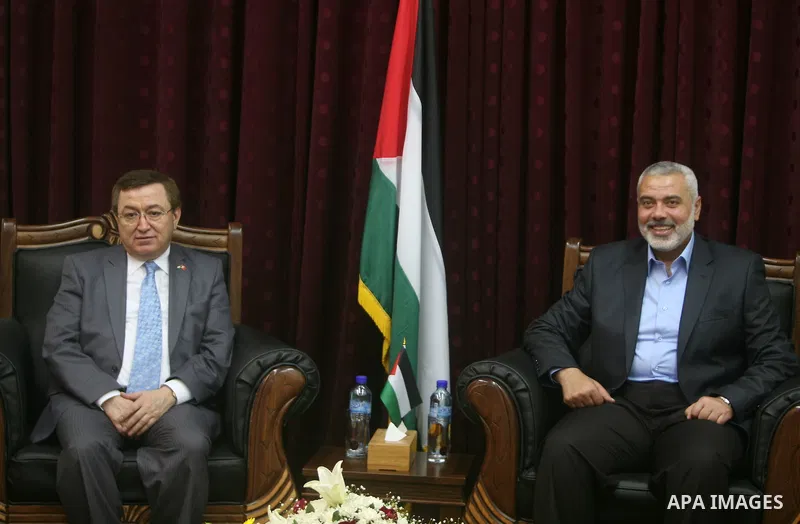 Palestinian Prime Minister in Gaza Ismail Haniyeh, during his meeting with the Turkish delegation at his office in Gaza City on May 01,2012. Photo by Ali Jadallah