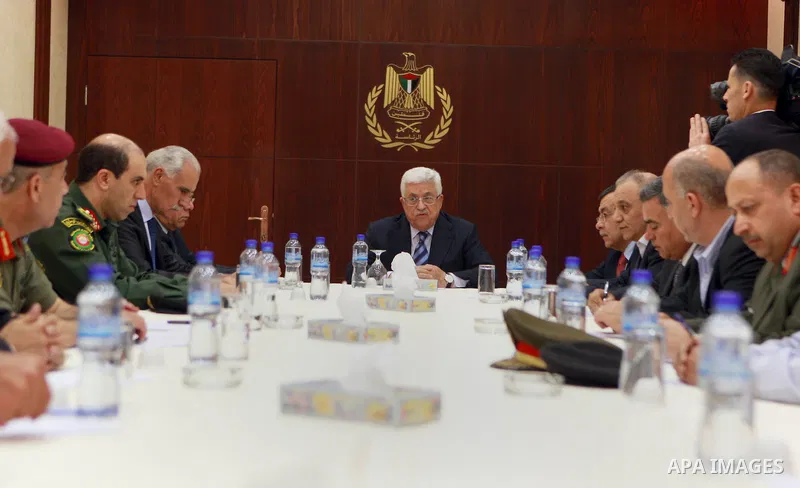 Palestinian President Mahmoud Abbas (Abu Mazen) meets with security chiefs at the presidential headquarters in the West Bank city of Ramallah on May 03, 2012. Photo by Thaer Ganaim