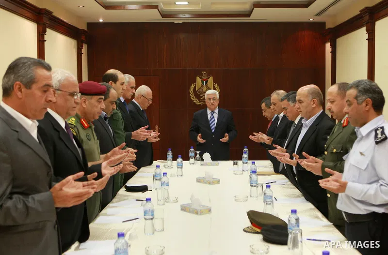 Palestinian President Mahmoud Abbas (Abu Mazen) meets with security chiefs at the presidential headquarters in the West Bank city of Ramallah on May 03, 2012. Photo by Thaer Ganaim