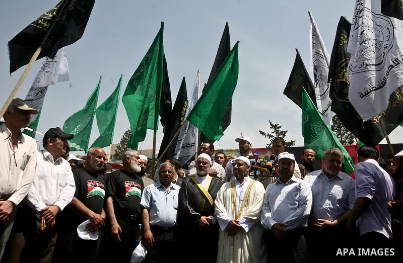 Palestinian Prime Minister in Gaza Ismail Haniyeh during the friday prayers at a sit-in tent held by Palestinian released prisoners, solidarity with Palestinian prisoners held in Israeli jails, in Gaza City on May 04, 20...