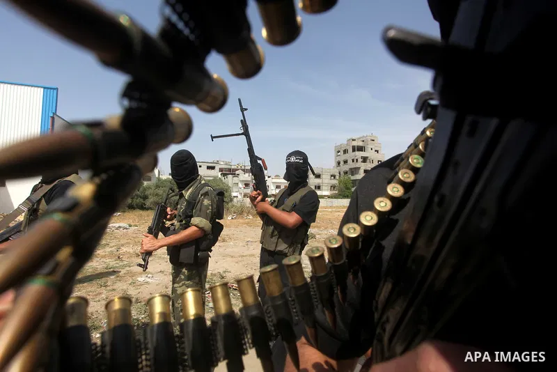 Members of al-Nasser Salah el dein brigades, during a sit-in solidarity protest with hunger striking Palestinian inmates of Israeli prisons, in Gaza City, Gaza Strip, on 04 May 2012. Protests continued in solidarity with...