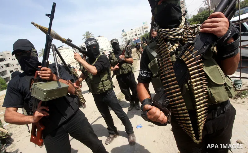 Members of al-Nasser Salah el dein brigades, during a sit-in solidarity protest with hunger striking Palestinian inmates of Israeli prisons, in Gaza City, Gaza Strip, on 04 May 2012. Protests continued in solidarity with...