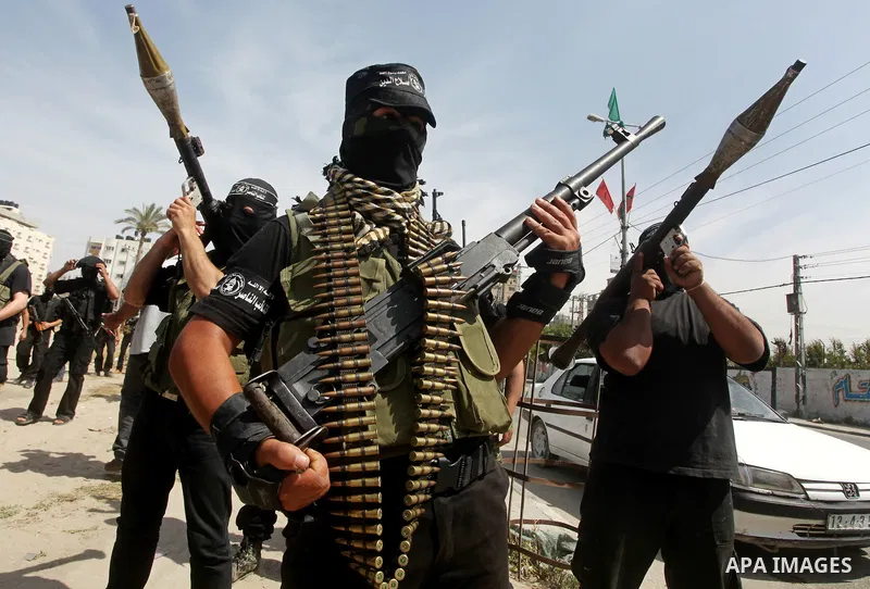 Members of al-Nasser Salah el dein brigades, during a sit-in solidarity protest with hunger striking Palestinian inmates of Israeli prisons, in Gaza City, Gaza Strip, on 04 May 2012. Protests continued in solidarity with...