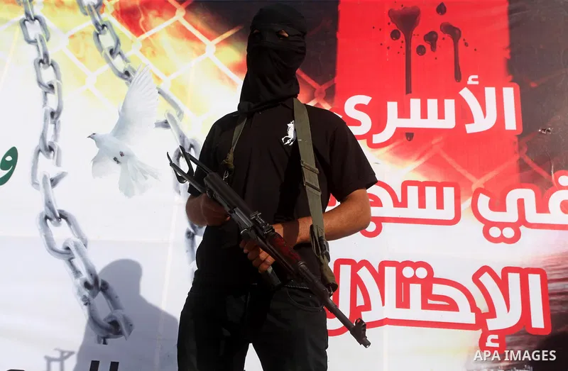 Members of al-Nasser Salah el dein brigades, during a sit-in solidarity protest with hunger striking Palestinian inmates of Israeli prisons, in Gaza City, Gaza Strip, on 04 May 2012. Protests continued in solidarity with...