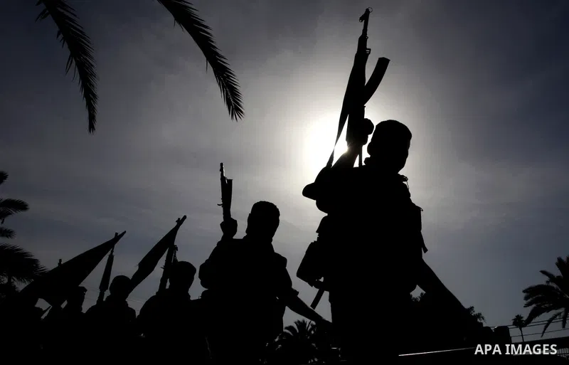 Members of al-Nasser Salah el dein brigades, during a sit-in solidarity protest with hunger striking Palestinian inmates of Israeli prisons, in Gaza City, Gaza Strip, on 04 May 2012. Protests continued in solidarity with...