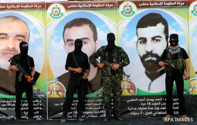 Members of al-Nasser Salah el dein brigades, during a sit-in solidarity protest with hunger striking Palestinian inmates of Israeli prisons, in Gaza City, Gaza Strip, on 04 May 2012. Protests continued in solidarity with...