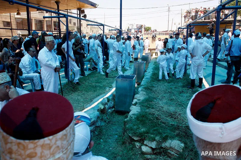 Members of the Samaritan sect prepare a traditional oven with mud during the traditional Passover sacrifice in Mount Gerizim, in the northern West Bank city of Nablus, 04 May 2012. According to tradition, the Samaritans...