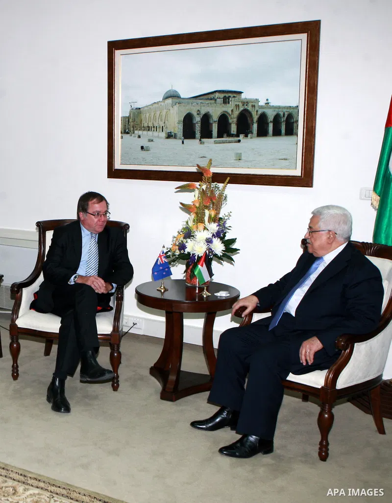 Palestinian President Mahmoud Abbas (Abu Mazen) meets with the Foreign Minister of New Zealand, in the West Bank City of Ramallah, on May 06 2012. Photo by Thaer Ganaim