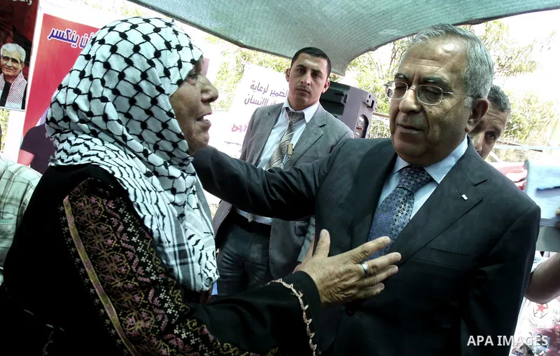 Palestinian Prime Minister Salam Fayyad during a support campaign for Palestinian prisoners on hunger strike Israeli jails, in the West Bank town of Nablus, Sunday , May 6, 2012 . Photo by Wagdi Eshtayah