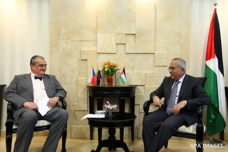 Palestinian Prime Minister, Salam Fayyad, meets with Mr. Carl Hoarzenberg Deputy Prime Minister and Minister of Foreign Affairs Czech Republic, in the West Bank city of Ramallah, May 6, 2012. Photo by Mustafa Abu Dayeh
