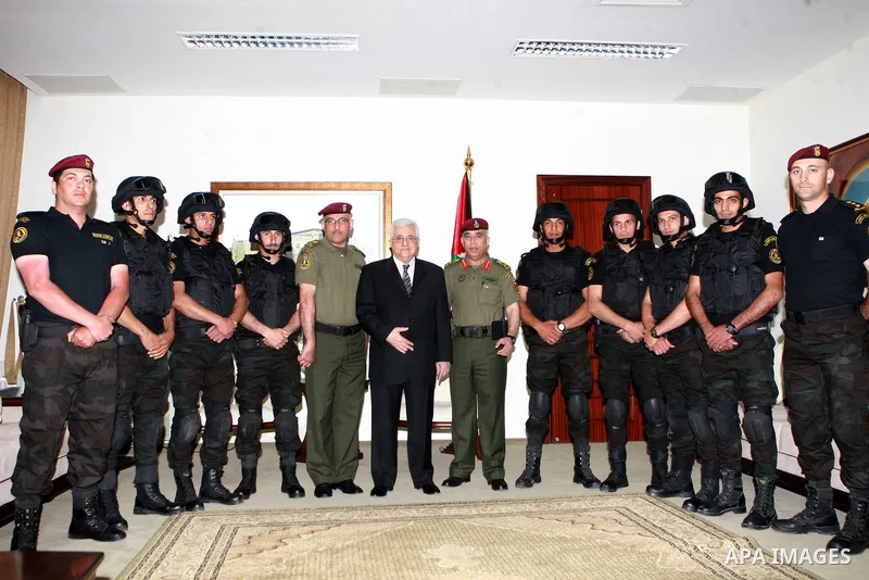 Palestinian President, Mahmoud Abbas (Abu Mazen) meets with of the special operations Team, in the Presidential Guard, in the West Bank City of Ramallah, on May 07, 2012. Photo by Thaer Ganaim