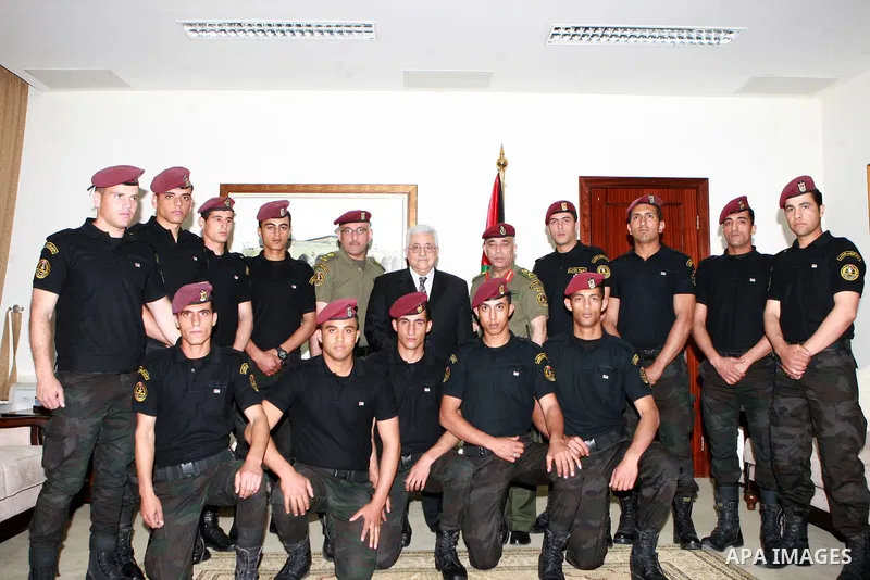 Palestinian President, Mahmoud Abbas (Abu Mazen) meets with of the special operations Team, in the Presidential Guard, in the West Bank City of Ramallah, on May 07, 2012. Photo by Thaer Ganaim