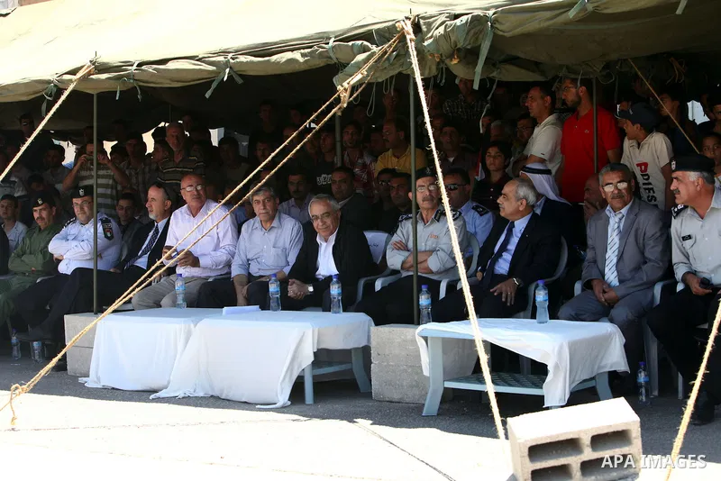 Palestinian Prime Minister, Salam Fayyad, attends during a training session following the campaign "your Safety", in the West Bank City of Tubas, on May 07, 2012. Photo by Mustafa Abu Dayeh