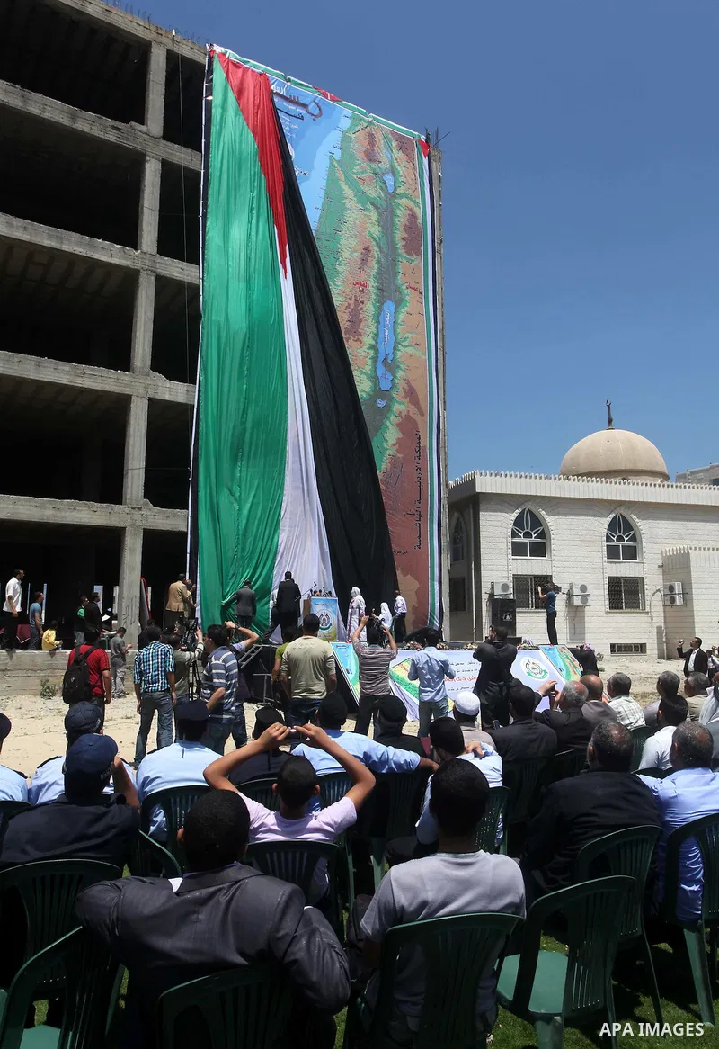 Palestinians take part in a rally in Gaza City ahead of Nakba May 9, 2012. On May 15 Palestinians will mark "Nakba," or catastrophe, of Israel's founding in a 1948 war, when hundreds of thousands of their brethren fled o...