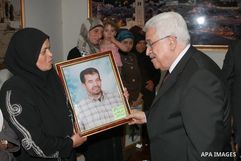 Palestinian President Mahmoud Abbas (Abu Mazen), meets with the families of prisoners on hunger strike held in Israeli jails. in the West Bank, city of Ramallah on May 09, 2012. Photo by Thaer Ganaim