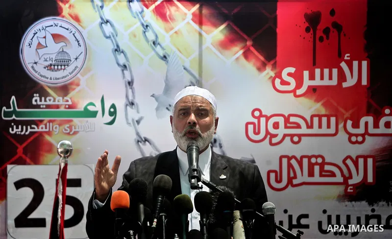 Palestinian prime minister in Gaza Strip, Ismail Haniya speaks during Friday prayers in Gaza City in support of more than a thousand prisoners who are on an open-ended hunger strike in Israeli jails on May 11, 2012. At l...