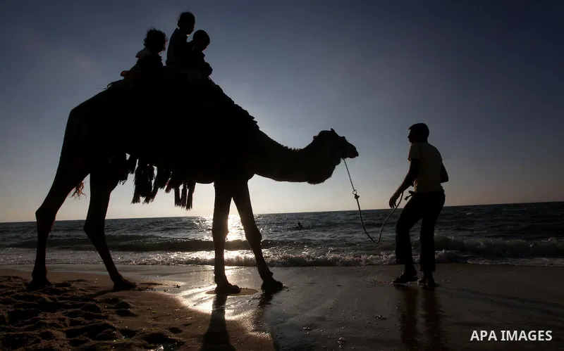 Palestinians enjoy a day on the beach of Khan Yunis, south of the Gaza Strip, on May 12, 2012. Photo by Ashraf Amra