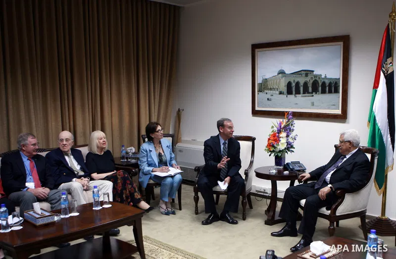 Palestinian President Mahmoud Abbas (Abu Mazen), meets with the delegation of the 'J Street' of America in the West Bank, city of Ramallah on May 12, 2012. Photo by Thaer Ganaim