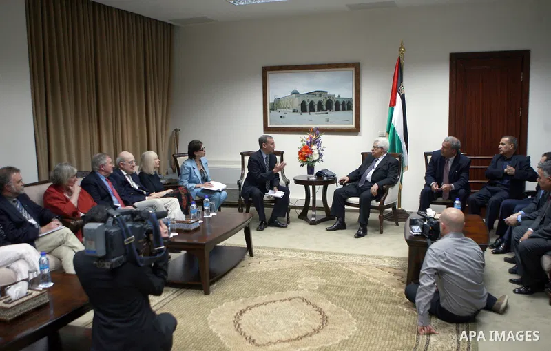 Palestinian President Mahmoud Abbas (Abu Mazen), meets with the delegation of the 'J Street' of America in the West Bank, city of Ramallah on May 12, 2012. Photo by Thaer Ganaim