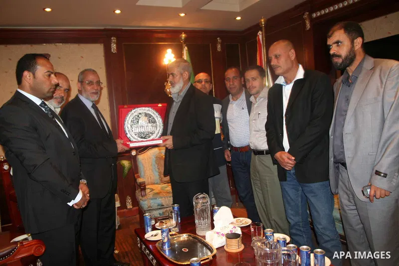 Palestinians delegation of released prisoners meets with General Guide of the Muslim Brotherhood, Dr. Mohamed Badie in Cairo on May 14, 2012. Photo by Emad Ashtawy.