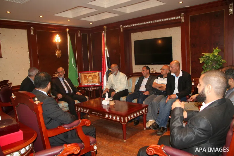 Palestinians delegation of released prisoners meets with General Guide of the Muslim Brotherhood, Dr. Mohamed Badie in Cairo on May 14, 2012. Photo by Emad Ashtawy.