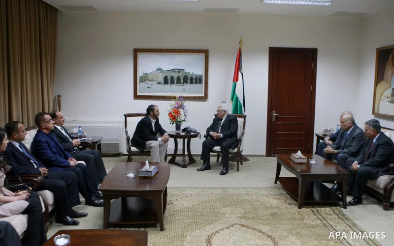 Palestinian President, Mahmoud Abbas (Abu Mazen) meets with Prince Ali Bin Al Hussein, in the West Bank city of Ramallah, on May 14, 2012. Photo by Thaer Ganaim