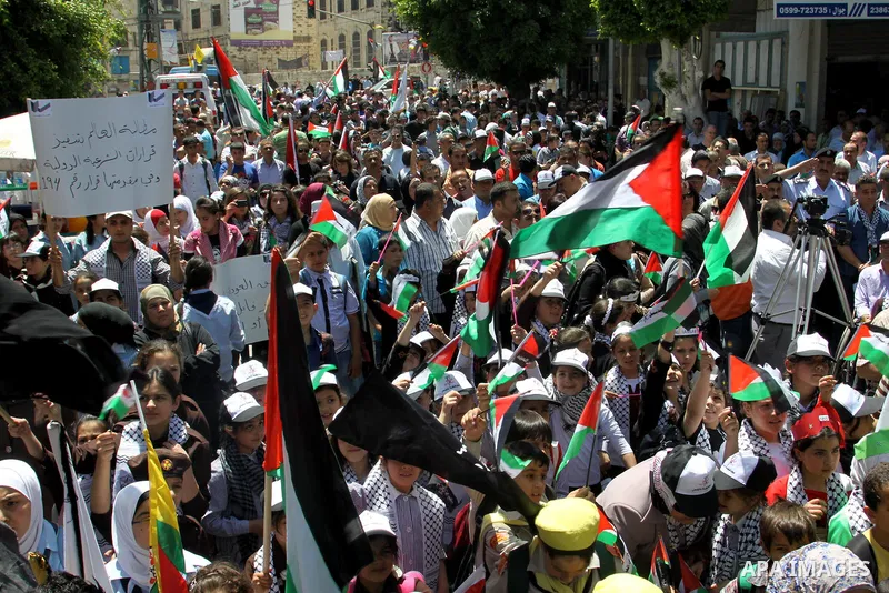 Palestinians take part in a demonstration to mark the 64th anniversary of "Nakba" (catastrophe), in the West Bank city of Nablus, on May 15, 2012. 'Nakba' Day for the Palestinians is an annual day of commemoration of the...