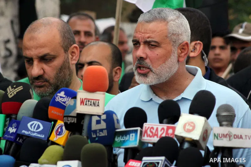 The head of Gaza's Hamas government, Ismail Haniya, speaks during press conference in Gaza on May 15, 2012. 'Nakba' Day for the Palestinians is an annual day of commemoration of the displacement that followed the Israeli...