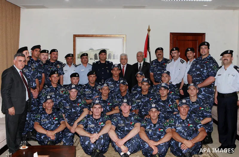 Palestinian President, Mahmoud Abbas (Abu Mazen) meets with a delegation from the Palestinian police in the West Bank City of Ramallah, on May 15, 2012. Photo by Thaer Ganaim