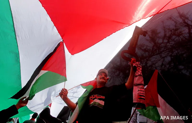 Palestinians participate in a rally marking Al-Nakba, commemorating the displacement of Palestinians in 1948 due to the declaration of the state of Israel, in Gaza City, Gaza Strip, 15 May 2012. Thousands marched in the...