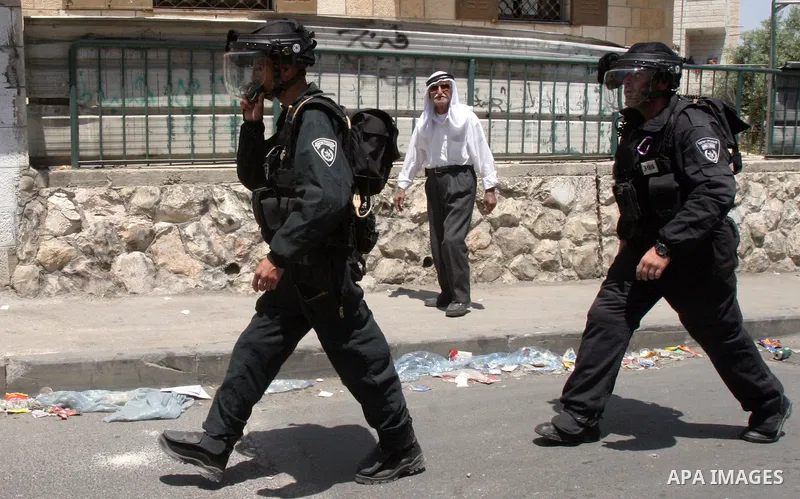 Israeli security forces on high alert for violence during clashes between Palestinian stone-throwers and police in the East Jerusalem neighbourhood of Issawiya on Tuesday, May 15, 2012, the day when Palestinians mark "Na...