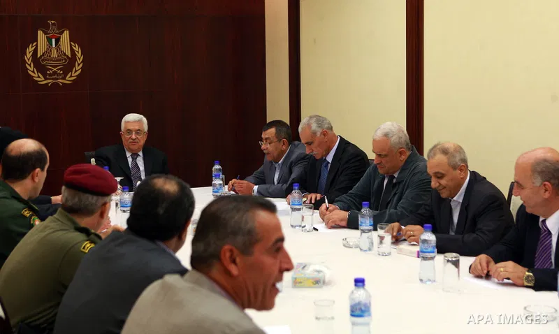 Palestinian President Mahmoud Abbas (Abu Mazen) meets with security chiefs at the presidential headquarters in the West Bank city of Ramallah on May 15, 2012. Photo by Thaer Ganaim