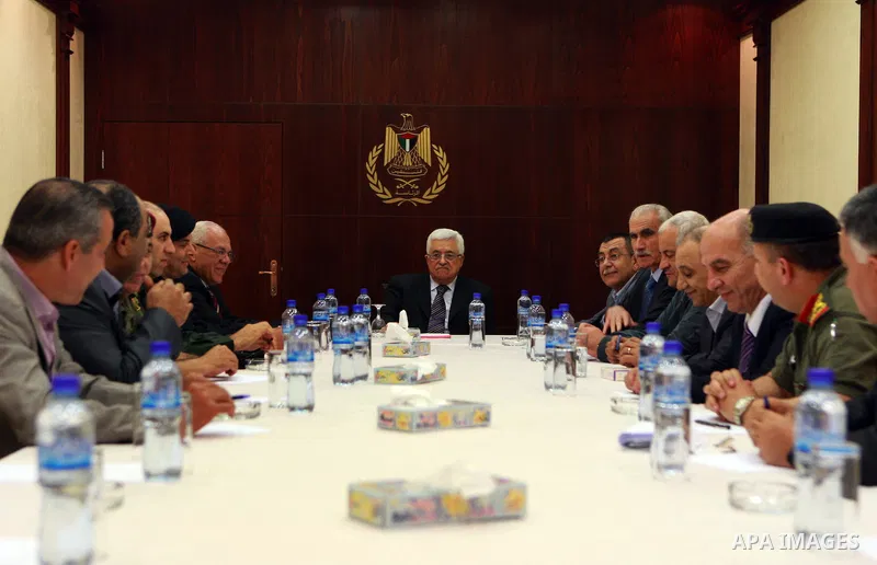 Palestinian President Mahmoud Abbas (Abu Mazen) meets with security chiefs at the presidential headquarters in the West Bank city of Ramallah on May 15, 2012. Photo by Thaer Ganaim