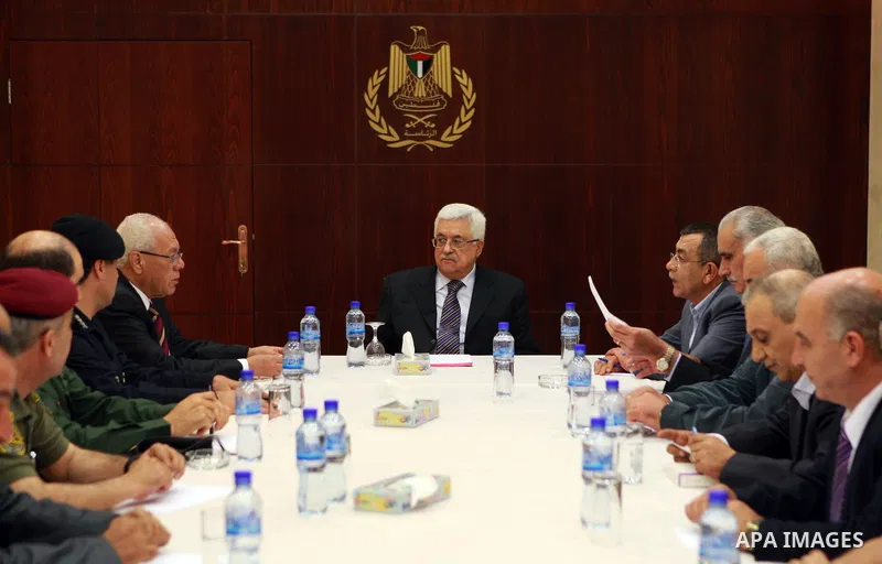 Palestinian President Mahmoud Abbas (Abu Mazen) meets with security chiefs at the presidential headquarters in the West Bank city of Ramallah on May 15, 2012. Photo by Thaer Ganaim