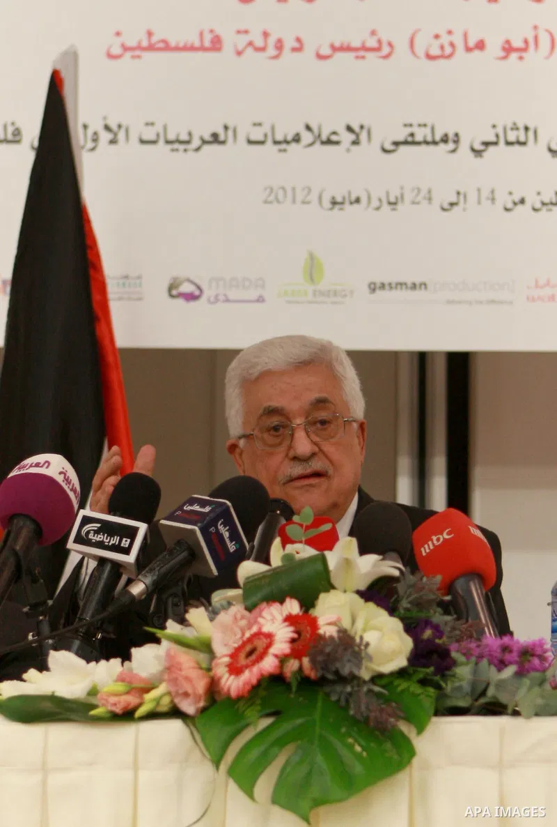 Palestinian President, Mahmoud Abbas (Abu Mazen) attends the opening of the Arab Media Forum Sports, in the West Bank city of Ramallah, on May 16, 2012. Photo by Thaer Ganaim