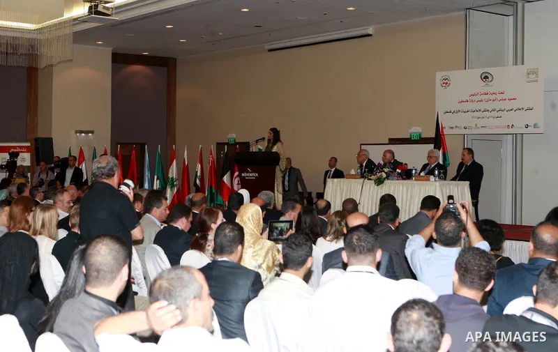 Palestinian President, Mahmoud Abbas (Abu Mazen) attends the opening of the Arab Media Forum Sports, in the West Bank city of Ramallah, on May 16, 2012. Photo by Thaer Ganaim