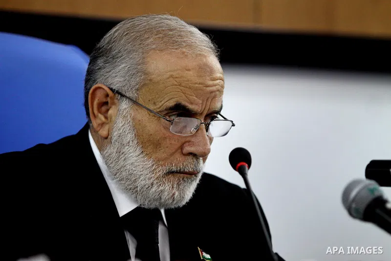 .The spokesman of the Palestinian Parliament in Gaza Strip, Ahmed Bahar delivers speech during a press conference. commemorating the dispersal of hundreds of thousands of Palestinians from their homes in the wake of the...